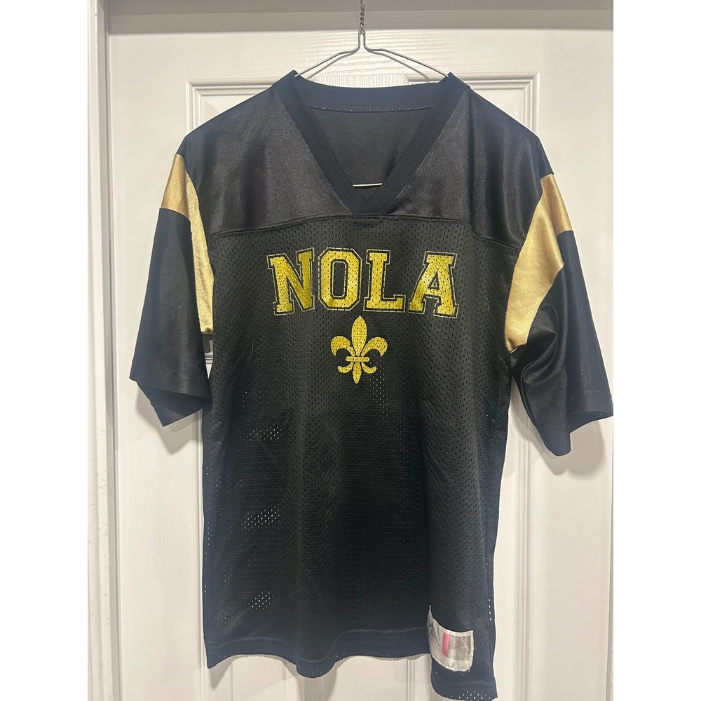 Augusta Sportswear‎ NOLA Fleur de Lis Youth Football Jersey Black Gold Size L